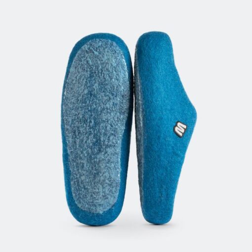 blue wool slippers both sides