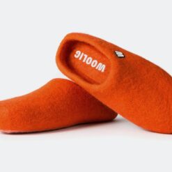 both orange wool slippers
